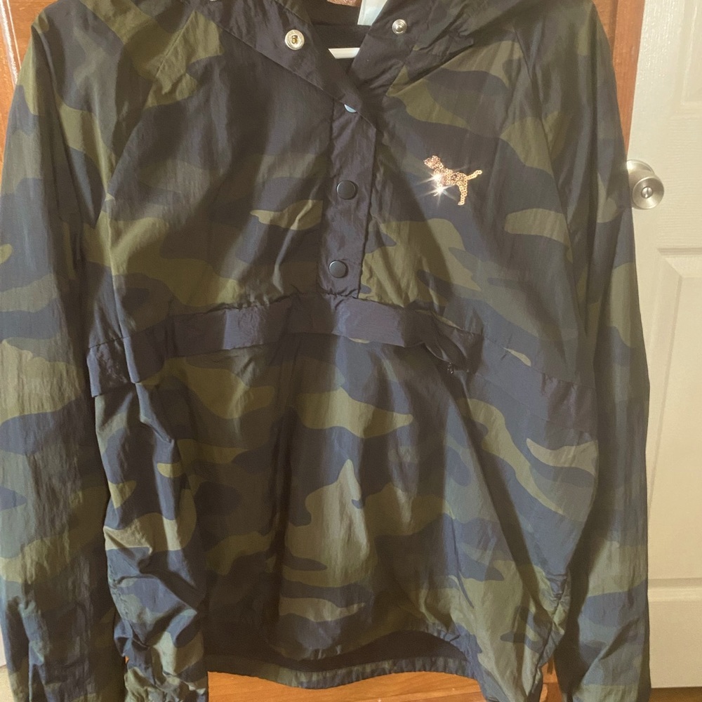 VS Pink Bling Anorak Windbreaker Snap Hoodie Camo